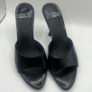 Jeffrey Campbell Agent Crinkle Leather Peep Toe Sandals black size 8